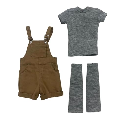 Oshhni 1:6 Kurzer Overall mit und Oberteil Miniatur-Jumpsuit Latzhose Mini-Shorts Strampler für 12-Zoll-Actionfiguren Puppenmodell, Braun von Oshhni
