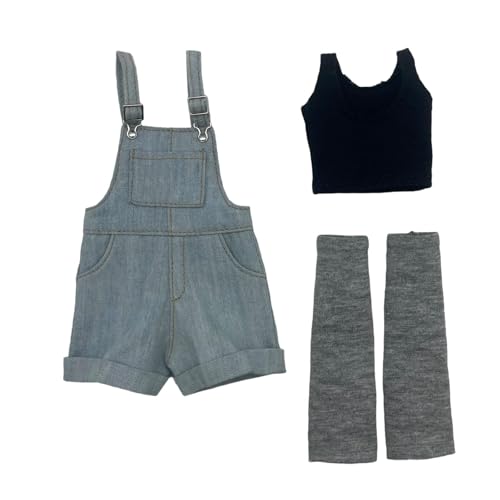 Oshhni 1:6 Kurzer Overall mit und Oberteil Miniatur-Jumpsuit Latzhose Mini-Shorts Strampler für 12-Zoll-Actionfiguren Puppenmodell, Hellblau von Oshhni