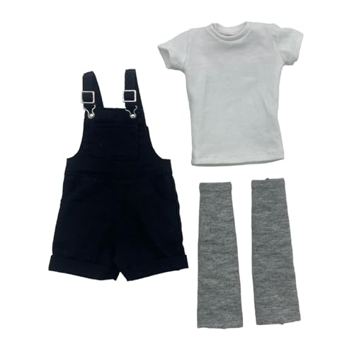 Oshhni 1:6 Kurzer Overall mit und Oberteil Miniatur-Jumpsuit Latzhose Mini-Shorts Strampler für 12-Zoll-Actionfiguren Puppenmodell, Schwarz von Oshhni