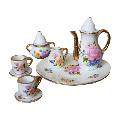 Oshhni 1:6 Miniatur Puppenhaus Teetasse Set Blumenmuster Leichte Teekanne Platte Schale von Oshhni