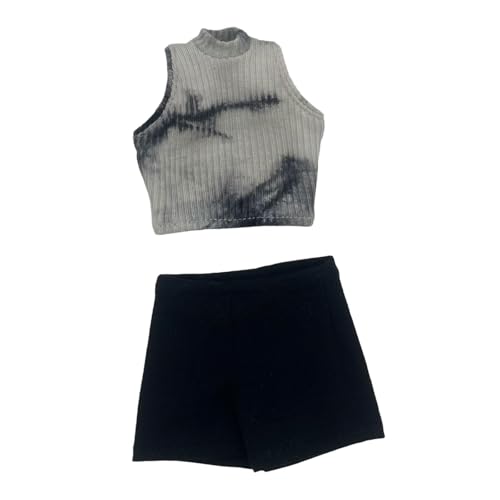 Oshhni 1:6 Tanktop mit Shorts Basic Crop Outfit Stylische Modekleidung sitzendes Oberteil Ankleiden für 12" Figuren Körperaccessoire, Schwarz von Oshhni
