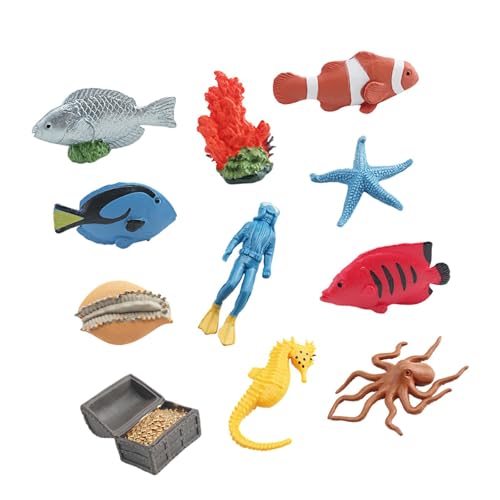 Oshhni 11 Stück Meerestierfiguren, Unterwasserleben-Figur, Meerestiermodell für die Hofszene von Oshhni