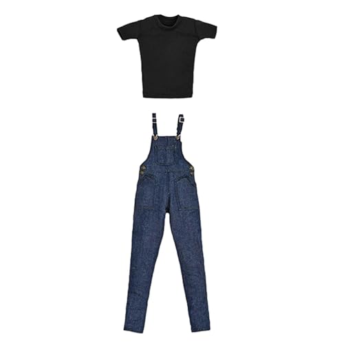Oshhni 2-teiliges T-Shirt- und Hosenträger-Jeans-Kostüm im Maßstab 1:6, handgefertigte Puppenkleidung für 12-Zoll-weibliche Actionfiguren, von Oshhni