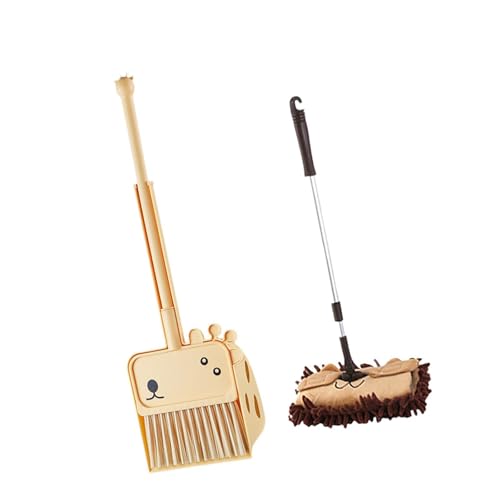 Oshhni 3-teiliges Mini-Besenset mit Kehrschaufel und Mopp für Kinder, Reinigungsset für frühes Lernen, kleines Haushaltshilfen-Set für Kinder im Alter von, Braun von Oshhni