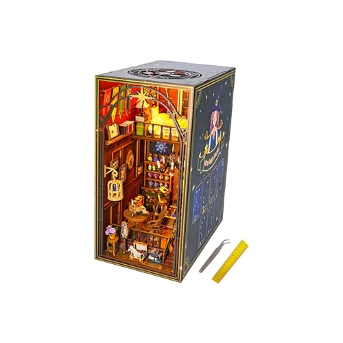 Oshhni 3D-Puzzle-Buchstütze aus Holz, DIY-Buchstützen-Miniatur-Sets für Büro, Wohnzimmer, Vintage-Regal-Ornamente von Oshhni