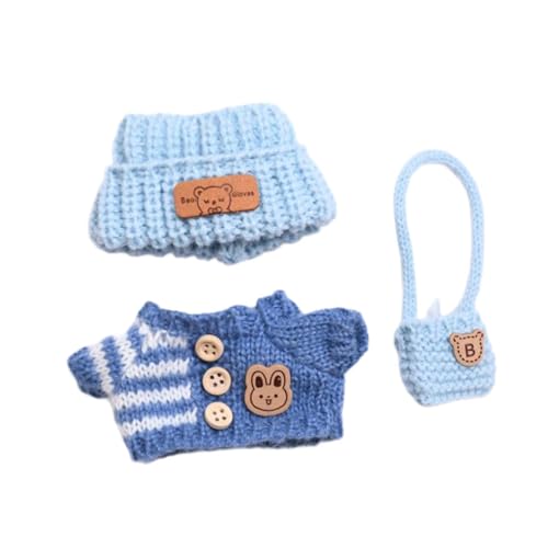 Oshhni 3pcs Plüschpuppenkleidung Outifits Mini Machen Sie Ihre eigenen Puppen Kostümpullover, Hut und Tasche für 6,69 Zoll 5,91 Zoll Puppe, Blau von Oshhni