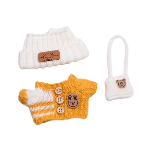 Oshhni 3pcs Plüschpuppenkleidung Outifits Mini Machen Sie Ihre eigenen Puppen Kostümpullover, Hut und Tasche für 6,69 Zoll 5,91 Zoll Puppe, Gelb von Oshhni