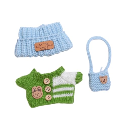 Oshhni 3pcs Plüschpuppenkleidung Outifits Mini Machen Sie Ihre eigenen Puppen Kostümpullover, Hut und Tasche für 6,69 Zoll 5,91 Zoll Puppe, GrÜn von Oshhni