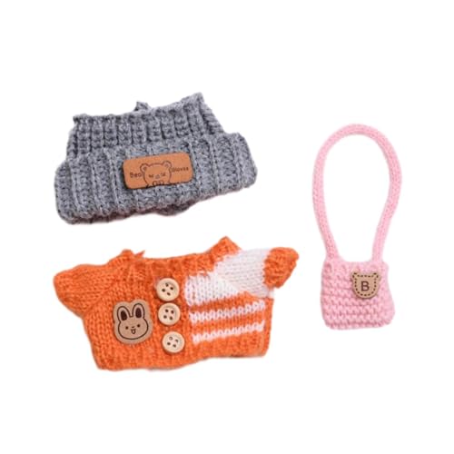 Oshhni 3pcs Plüschpuppenkleidung Outifits Mini Machen Sie Ihre eigenen Puppen Kostümpullover, Hut und Tasche für 6,69 Zoll 5,91 Zoll Puppe, Orange von Oshhni