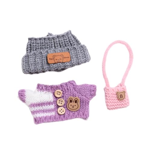 Oshhni 3pcs Plüschpuppenkleidung Outifits Mini Machen Sie Ihre eigenen Puppen Kostümpullover, Hut und Tasche für 6,69 Zoll 5,91 Zoll Puppe, Violett von Oshhni