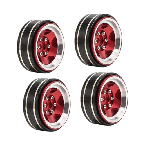 Oshhni 4 Stück 1,3 Zoll Beadlock-Radnabenbreite 1,5 cm Außendurchmesser 3,7 cm für -18 1: 18 RC-Auto, Rot von Oshhni