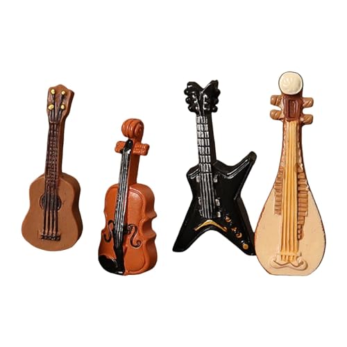 Oshhni 4 Stück Miniatur-Musikinstrumente, Puppenhaus-Instrumente, Szene, Miniatur-Gitarre, Foto-Requisiten, Ornament, Puppenhaus-Instrumenten-Set von Oshhni