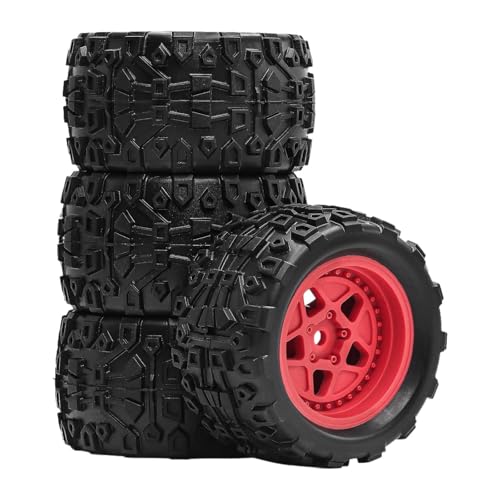 Oshhni 4 Stück RC Auto Reifen RC Räder Und Reifen Set Upgrade RC Reifen Hubs Felgen Pp Gummi Traktion für Freizeit Hobby Modellauto, Rot von Oshhni