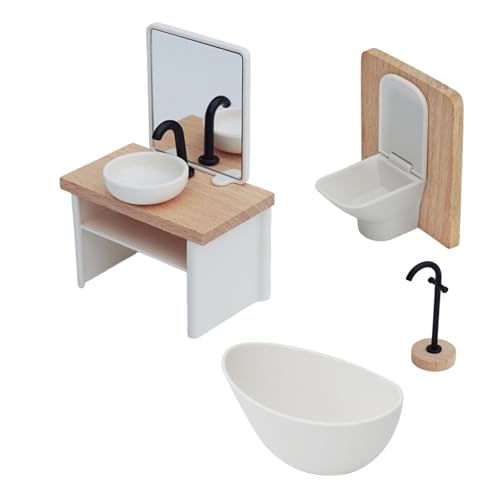 Oshhni 4x1:12 Puppenhaus Badezimmer Set Miniatur Möbel Kit Simulation Puppenhaus Spielen Haus Liefert Ornamente Toilette von Oshhni