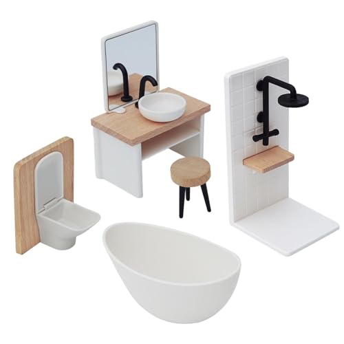 Oshhni 5Pcs 1/12 Puppenhaus Badezimmer Set Badewanne Zubehör Dressing Hocker Klassische Simulation Miniatur Möbel Kit Toilette von Oshhni