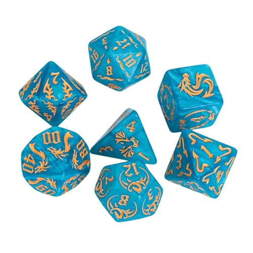 Oshhni 7-teiliges Würfelspiel-Würfelset, Mehrzweck-Party-Würfelset D20 D12 D10 D8 D6 D4 für Kartenspiele, Blau von Oshhni