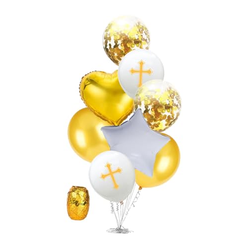 Oshhni 8 Stück Osterballons aus Folie, Partyzubehör mit Band, Heiligkeitsatmosphäre, Kreuz, Latexfeder für Zeremonie, Gebet, Zuhause, Gold von Oshhni