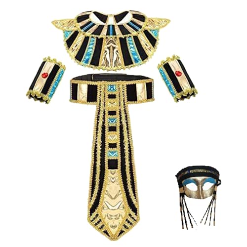 Oshhni Ägyptisches Damenkostüm, Ägyptische Königin Kostüm für Erwachsene, modischer Kragen, Gürtel, Maske. Verkleiden Sie sich als ägyptisches von Oshhni