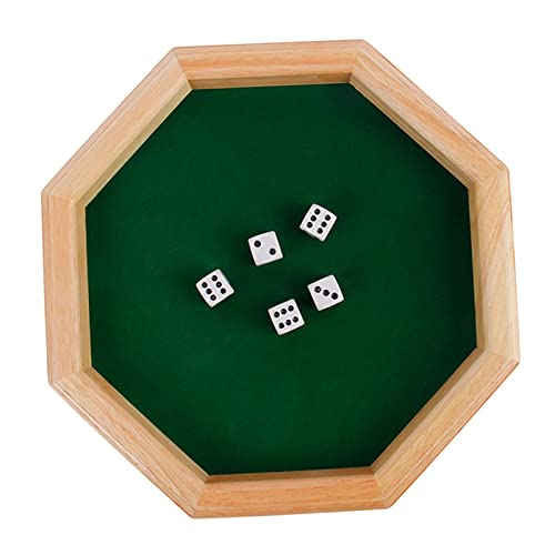 Oshhni Achteckiges, mit Filz ausgekleidetes Würfeltablett aus Holz mit 16 Millimeter großen, 6-seitigen Würfeln für Tisch-Rollenspiele, Brettspiele, Grün von Oshhni