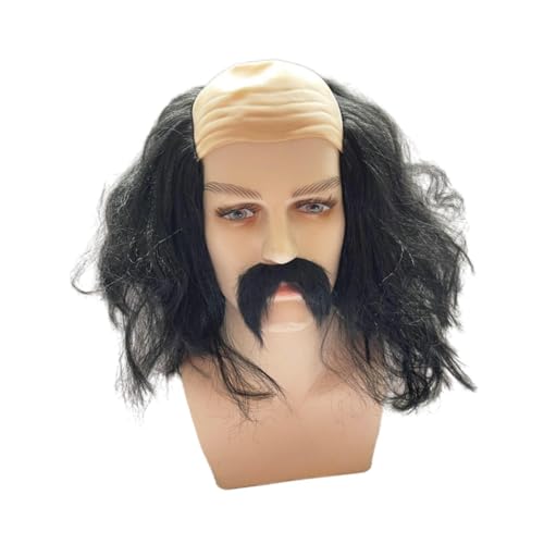 Oshhni Baldkappe Perücke und Bart Balding Long mit Haaren auf den Seiten Kostümzubehör leicht zu Sorgen, um das Spielen von Halloween Comic Con zu pflegen, Schwarz von Oshhni