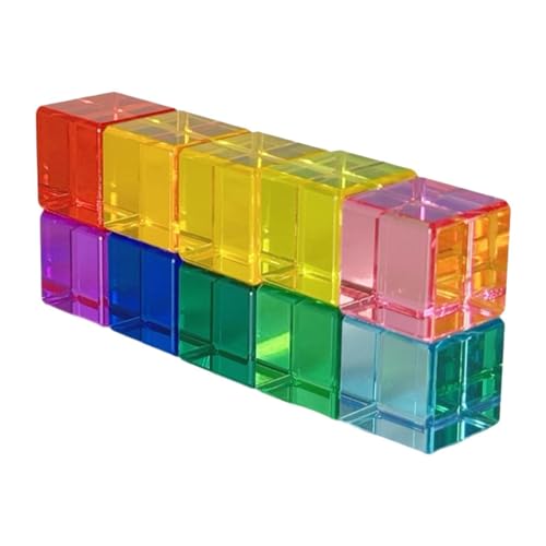 Oshhni Bausteine Set Lernspielzeug Buntes Training Regenbogen Acryl EDELSTEIN Würfel Blöcke für Kinder im Alter von 3-6 Jahren, 10 Stück von Oshhni