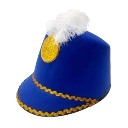 Oshhni Blaskapellenhut, Trommelmajor-Hut, Kostümzubehör, mit Federband, Major-Hut für Bühnenauftritte, Kostüme, Blau von Oshhni