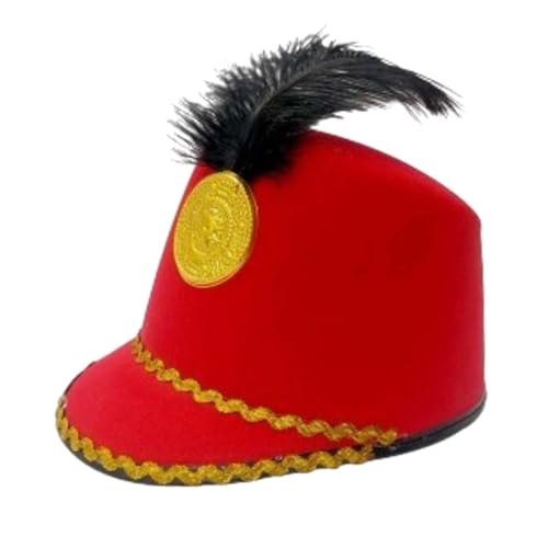 Oshhni Blaskapellenhut, Trommelmajor-Hut, Kostümzubehör, mit Federband, Major-Hut für Bühnenauftritte, Kostüme, Rot von Oshhni