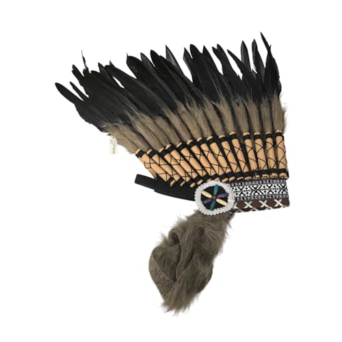 Oshhni Chief Indian Hut Männer Frauen Kopfbedeckung Haarband Dekorative Federkopfschmuck, Braun Schwarz von Oshhni