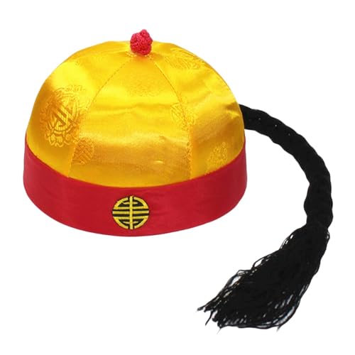 Oshhni Chinesischer orientalischer Hut, Qing-Hut des chinesischen Kaisers, Rollenspiel-Kopfbedeckung mit, Bühnenaufführungs-Requisiten für, 56 bis 57 cm von Oshhni