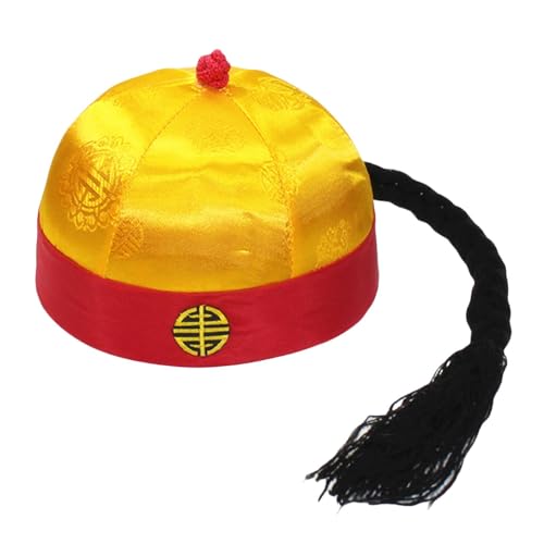Oshhni Chinesischer orientalischer Hut, Qing-Hut des chinesischen Kaisers, Rollenspiel-Kopfbedeckung mit, Bühnenaufführungs-Requisiten für, 59 bis 60 cm von Oshhni