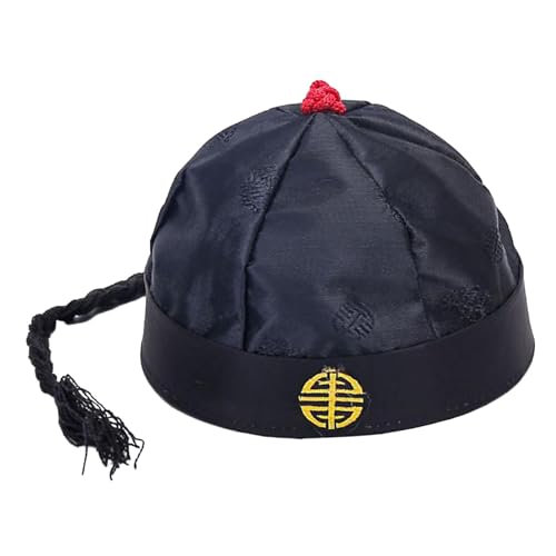 Oshhni Chinesischer orientalischer Hut mit Pferdeschwanz für Erwachsene, dekorative Vermieter-Mütze, Performance-Requisiten, Party-Cosplay-Mütze zum, Schwarz von Oshhni