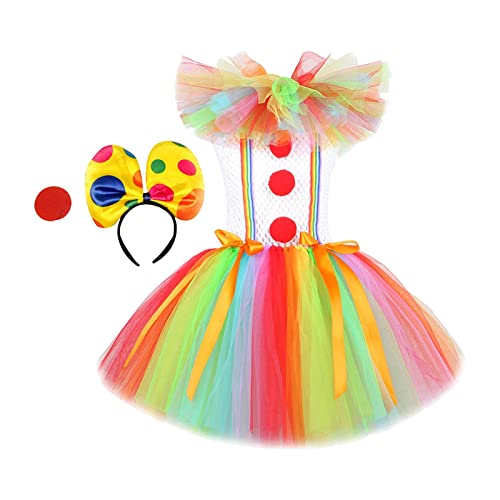 Oshhni Clown-Kostüm für kleine Mädchen mit Haarreifen für Clown-Themenparty, handgefertigtes Häkeloberteil, hautfreundlich, bequem, Rollenspiel-Zubehör, Größe XL von Oshhni