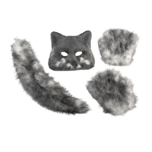 Oshhni Cosplay-Kostümset, Dekoration, mit Maske, Handschuhen und Schwanz, für Partys, Bühnenauftritte, Grau Oshhni Cosplay-Kostümset, Dekoration, mit Maske, Handschuhen und Schwanz, für Partys, Bühnenauftritte, Grau von Oshhni