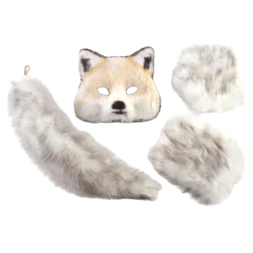 Oshhni Cosplay-Kostümset, Dekoration, mit Maske, Handschuhen und Schwanz, für Partys, Bühnenauftritte, Weiß Oshhni Cosplay-Kostümset, Dekoration, mit Maske, Handschuhen und Schwanz, für Partys, Bühnenauftritte, Weiß von Oshhni