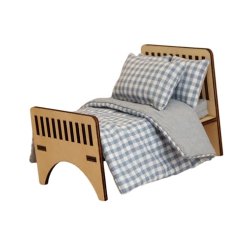 Oshhni Dollhouse Miniatur Holzbett mit Bettwäsche, 1: 12, Dollhouse Decor Doll House Möbel realistisch für das Spielenspiel, Plaid Oshhni Dollhouse Miniatur Holzbett mit Bettwäsche, 1: 12, Dollhouse Decor Doll House Möbel realistisch für das Spielenspiel, Plaid von Oshhni