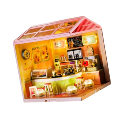 Oshhni Dolls Craft Kits handgefertigt winziges Hausspielzeug ausstellen Kunstwerke winziges Haus Diorama Bildungsspielzeug für Erwachsene, Milchteeladen von Oshhni