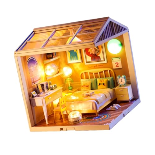 Oshhni Dolls Craft Kits handgefertigt winziges Hausspielzeug ausstellen Kunstwerke winziges Haus Diorama Bildungsspielzeug für Erwachsene, Schlafzimmer von Oshhni