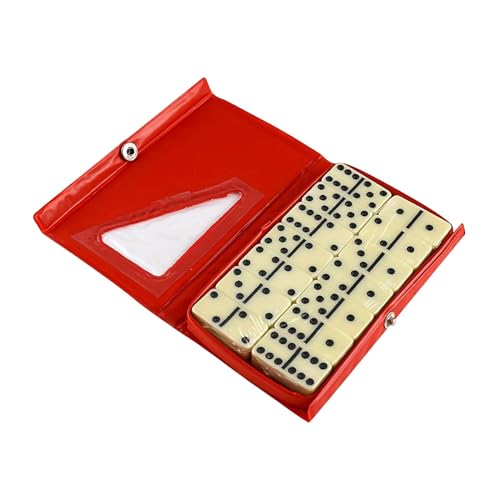 Oshhni Doppel-Sechs-Set, klassisches Kacheln-Spiel, Reisespielzeug mit tragbarer Box, Puzzlespiel, Tischspiel, 28-teiliges für Kinder, Rot von Oshhni