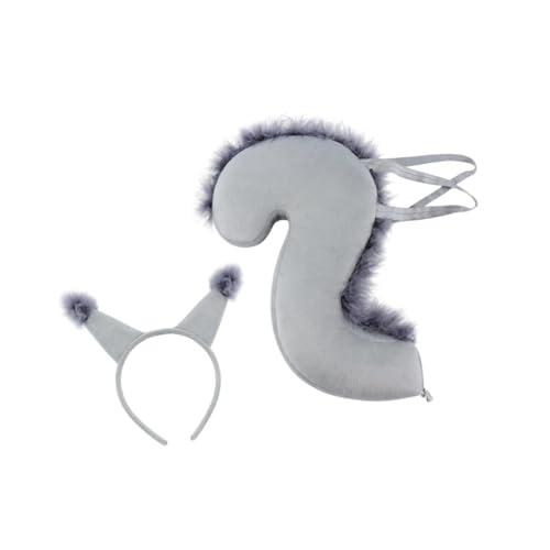 Oshhni Eichhörnchenohren und Schwanz-Set, Cosplay-Kleid, Eichhörnchenohren, Haarreifen für Rollenspiele, Grau von Oshhni