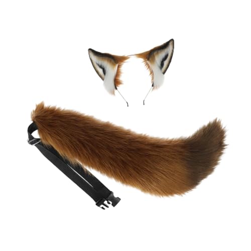 Oshhni Fuchsohren-Stirnband und Schwanz-Set für Damen, Kopfbedeckung, realistische künstliche Tierohren, Schnallenriemen von Oshhni