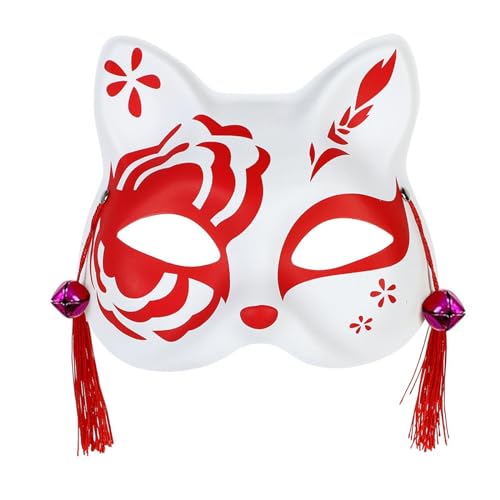 Oshhni Half Face Katze Halloween Lustiges Tier Cosplay Kostümzubehör für Club Rollenspiele Party Festival Karneval, Rot und weiß von Oshhni