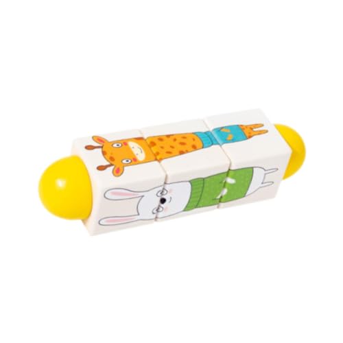 Oshhni Hölzernen rotierendes Puzzle Erziehungserkennungsmuster Süßes Puzzle Bausteine ​​Gehirnteaser für Kinder Vorschule Geschenk, Tiergelb von Oshhni