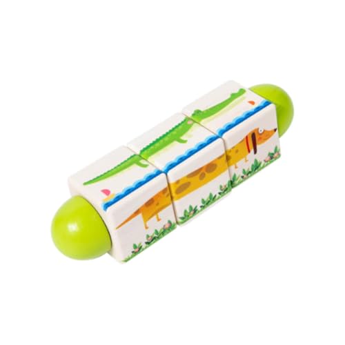 Oshhni Hölzernen rotierendes Puzzle Erziehungserkennungsmuster Süßes Puzzle Bausteine ​​Gehirnteaser für Kinder Vorschule Geschenk, Tiergrün von Oshhni