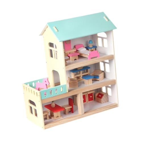 Oshhni Hölzernes Puppenhaus für Kinder, Rollenspielspielzeug mit Möbelzubehör, Spielhaus, für Mädchen im Alter von 3–7 Jahren Oshhni Hölzernes Puppenhaus für Kinder, Rollenspielspielzeug mit Möbelzubehör, Spielhaus, für Mädchen im Alter von 3–7 Jahren von Oshhni