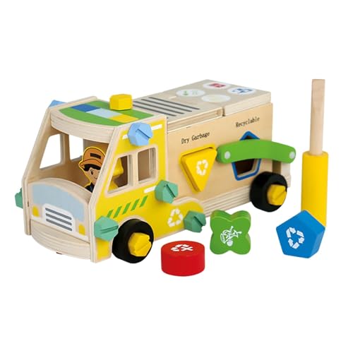 Oshhni Holzmutter und Bolzen Spielzeuggebäude Konstruktion Set Formen passendes Spiel tun Spiel Spielzeugauto -Konstruktion Kit für Vorschule, Müllwagen von Oshhni