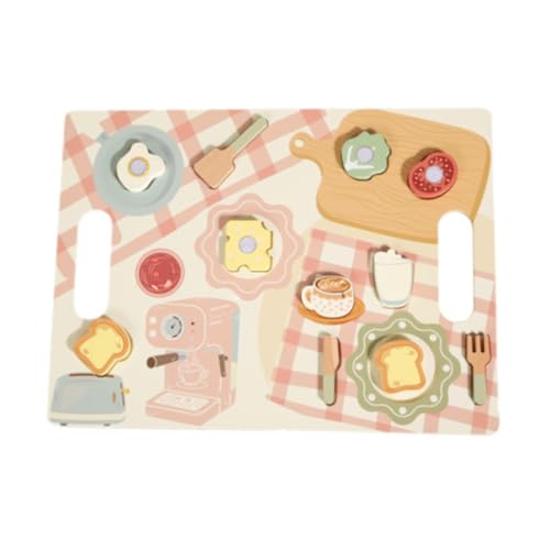 Oshhni Holzspielzeug-Lebensmittel-Backset, Küchenzubehör, Spielset, Rollenspiel-Lebensmittelspielzeug für Jungen und Mädchen, Frühstück von Oshhni
