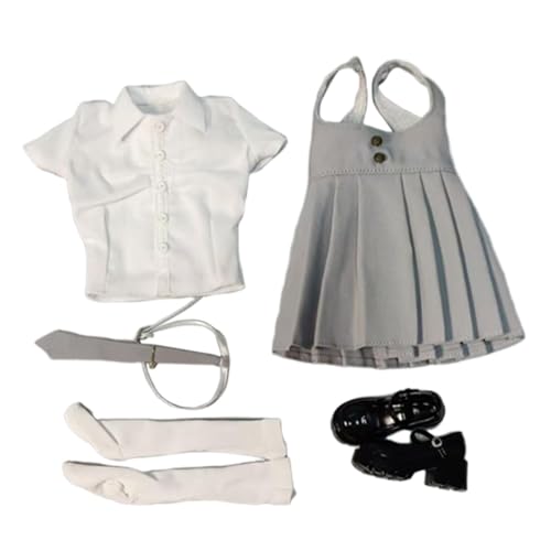 Oshhni Hosenträgerrock-Outfit im Maßstab 1/6, hohe Socken, Retro-Cosplay-Puppenkleidung, Krawatte und Schuhe für 12-Zoll-Puppenfigurenkostüm, Grau Und Weiß von Oshhni
