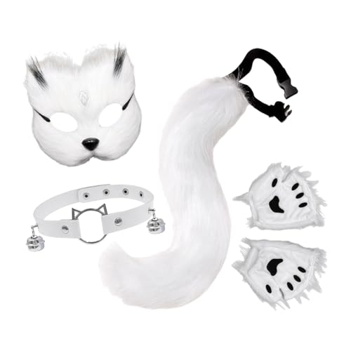 Oshhni Katzen-Maske und Schwanz-Set mit Halskette zum Verkleiden, Geburtstags-Maskenball, Bühnenshow, Weiss Schwarz Oshhni Katzen-Maske und Schwanz-Set mit Halskette zum Verkleiden, Geburtstags-Maskenball, Bühnenshow, Weiss Schwarz von Oshhni