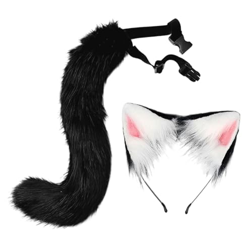 Oshhni Katzenfuchsohren und Schwanz-Set, Cosplay-Kostümzubehör für Bühnenshow-Verkleidung, Schwarz Oshhni Katzenfuchsohren und Schwanz-Set, Cosplay-Kostümzubehör für Bühnenshow-Verkleidung, Schwarz von Oshhni
