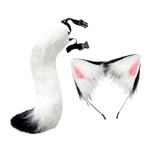 Oshhni Katzenfuchsohren und Schwanz-Set, Cosplay-Kostümzubehör für Bühnenshow-Verkleidung, Weiß Oshhni Katzenfuchsohren und Schwanz-Set, Cosplay-Kostümzubehör für Bühnenshow-Verkleidung, Weiß von Oshhni